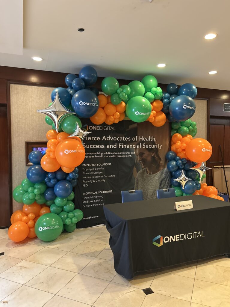 Branded corporate balloon garland in company colors