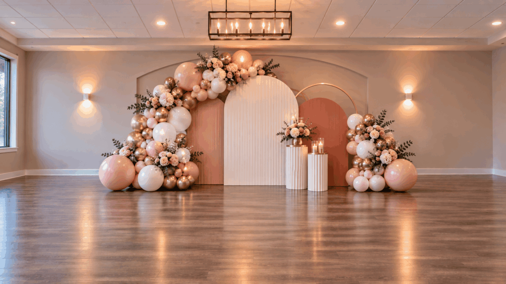Same venue decorated with balloon decor